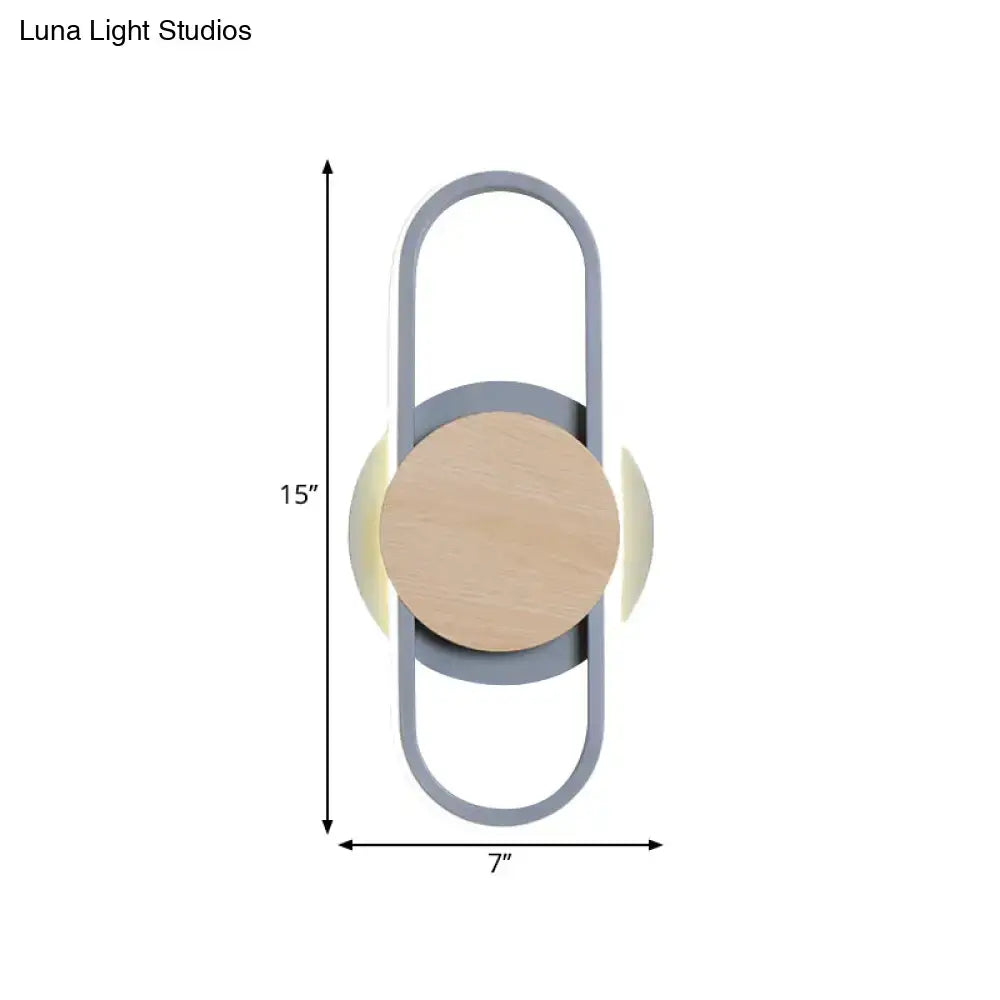 Modern grey & light wood led wall sconce bedroom ring light