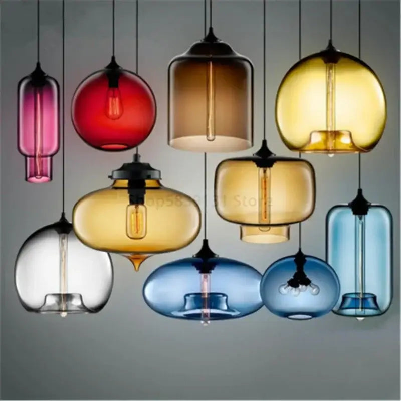 Modern hand blown colorful stained glass pendant lights kitchen decor