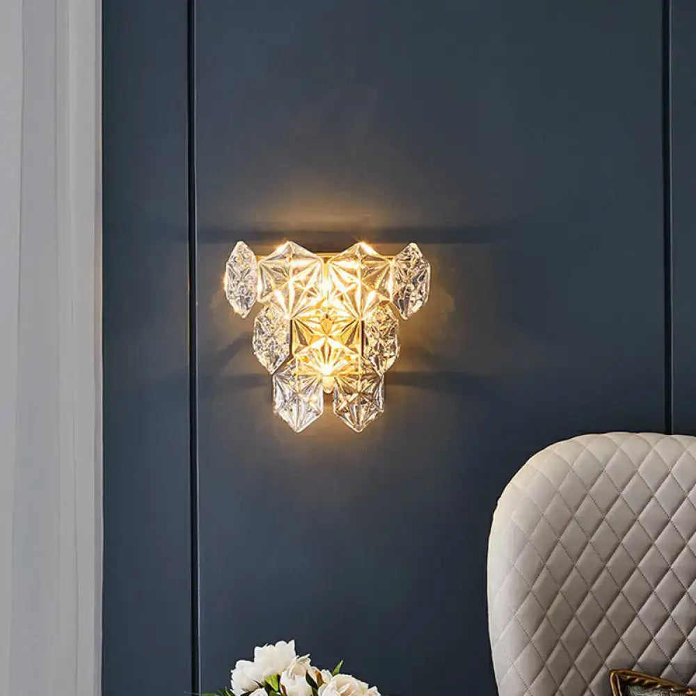 Modern hexagon gold finish glass wall light bedroom sconce e12 e14