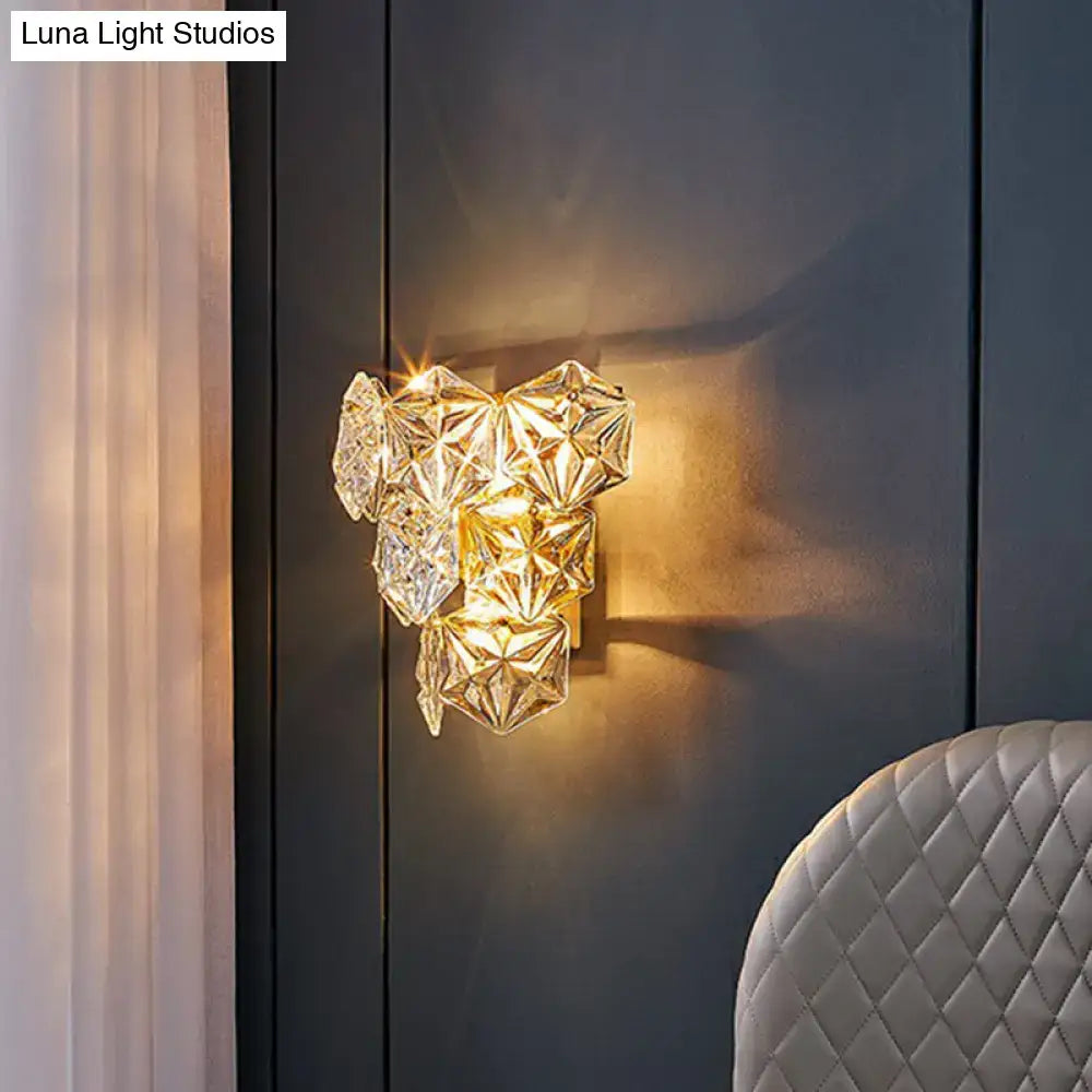Modern hexagon gold finish glass wall light bedroom sconce e12 e14