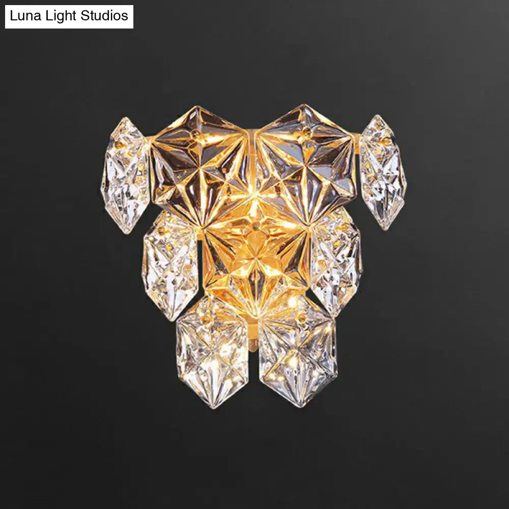 Modern hexagon gold finish glass wall light bedroom sconce e12 e14
