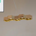 Modern hexagonal wood and gold ceiling light fixture for living room