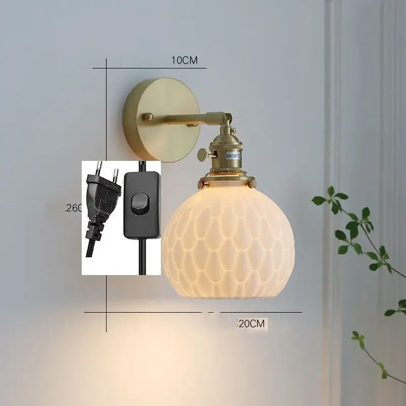 Modern honeycomb brass ceramic led wall sconce bedroom light