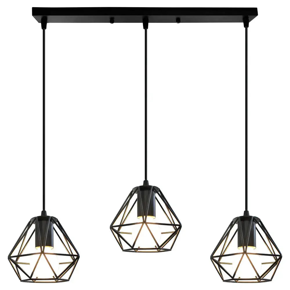 Modern industrial black cage pendant light dining room