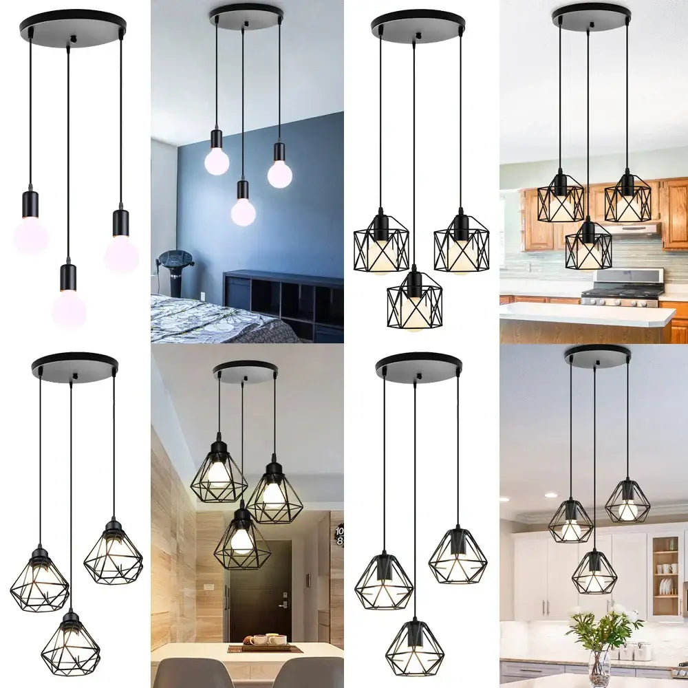 Modern industrial black cage pendant light dining room
