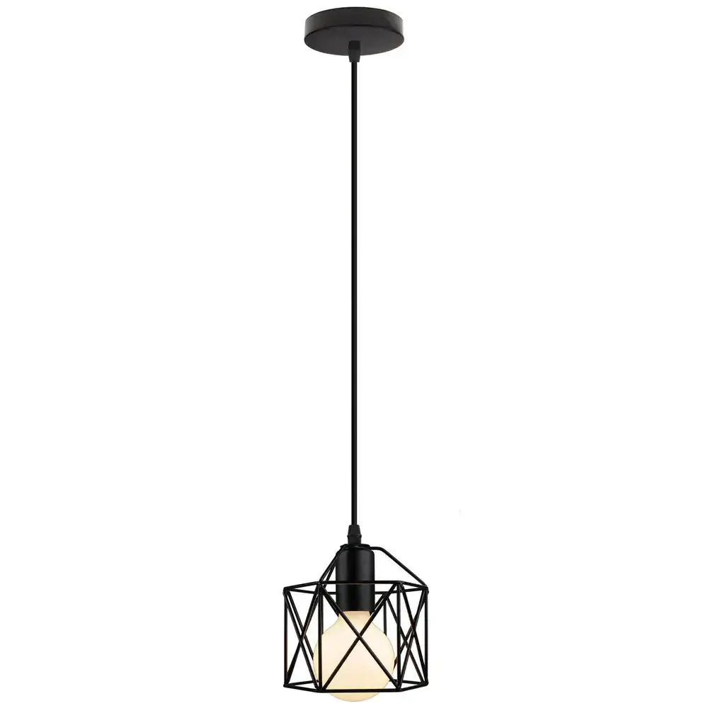 Modern industrial black cage pendant light dining room
