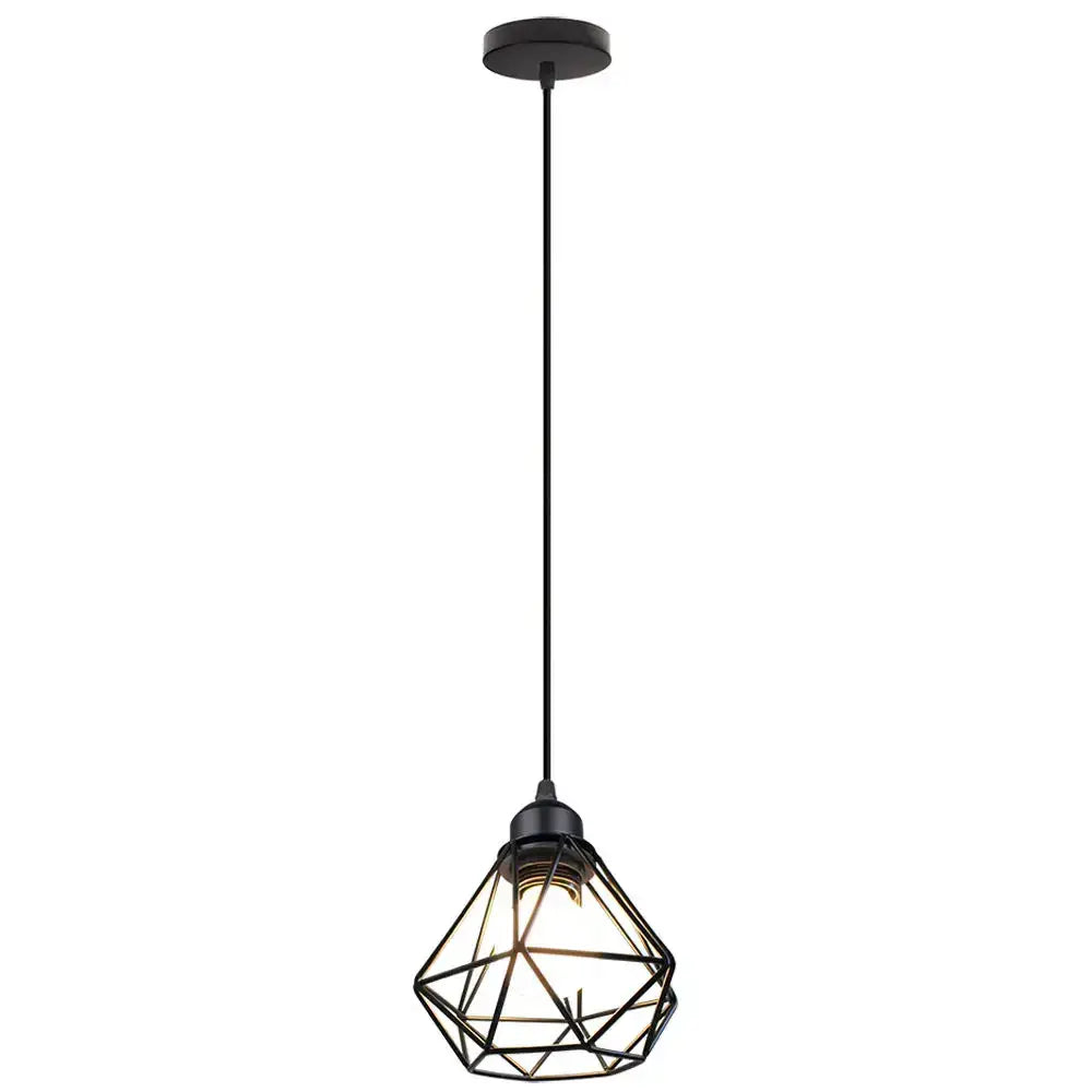 Modern industrial black cage pendant light dining room
