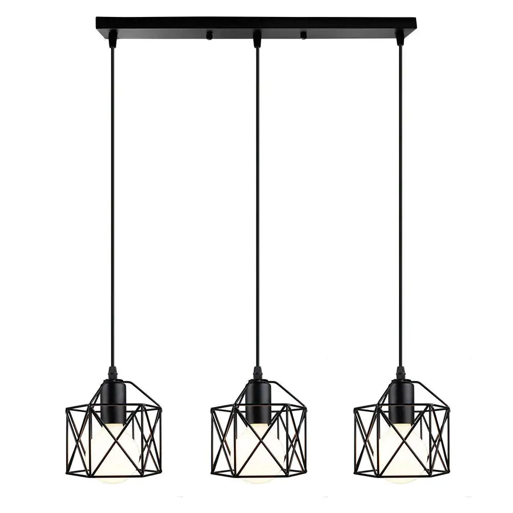 Modern industrial black cage pendant light dining room