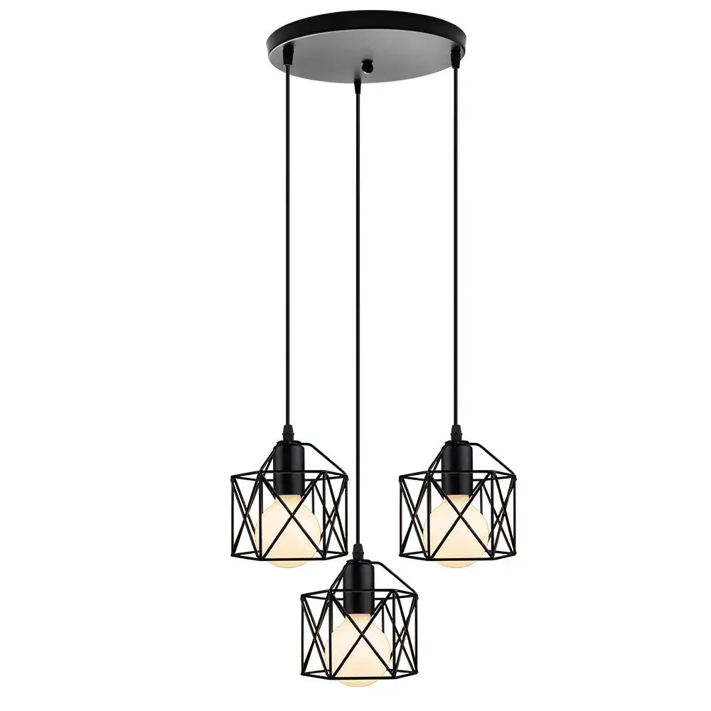 Modern industrial black cage pendant light dining room