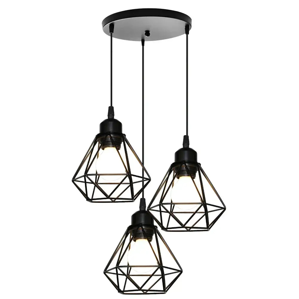 Modern industrial black cage pendant light dining room