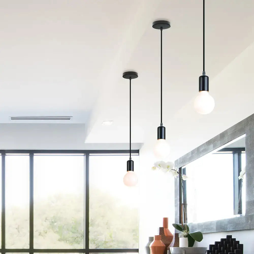 Modern industrial black cage pendant light dining room