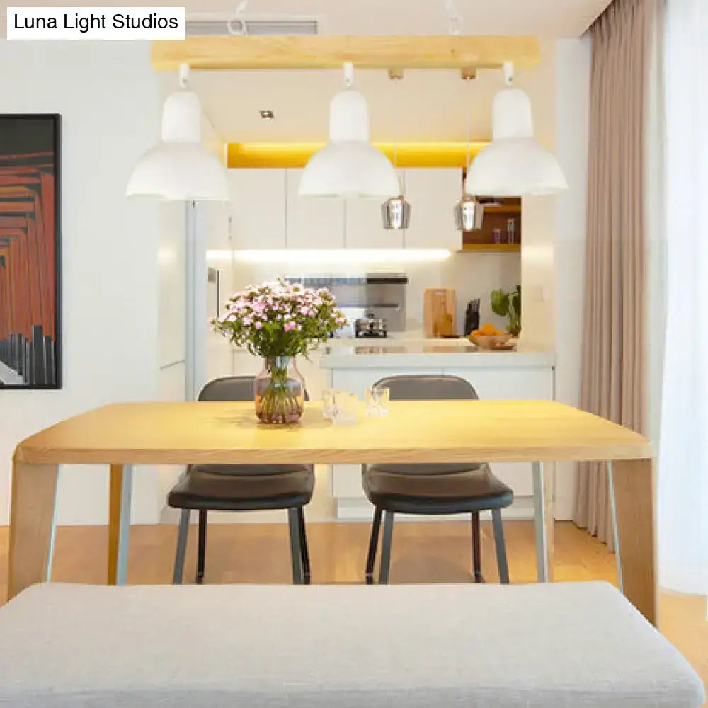 Modern industrial white island light – dining table wood pendant