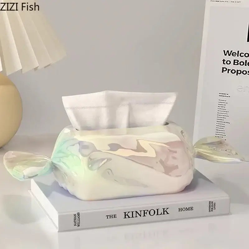 Modern iridescent candy tissue box living room decor
