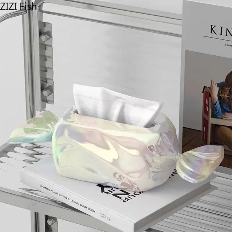 Modern iridescent candy tissue box living room decor