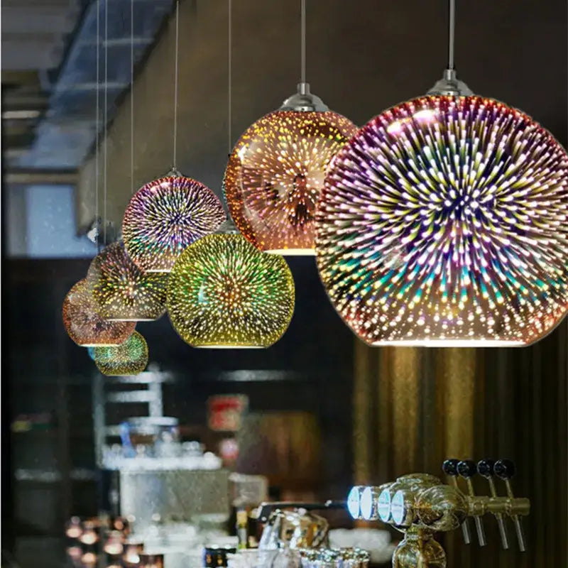 Modern iridescent colorful 3d glass pendant lights dining room