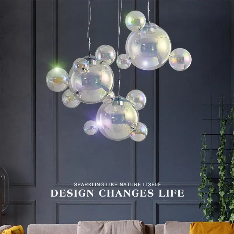Modern iridescent colorful glass ball pendant light dining room
