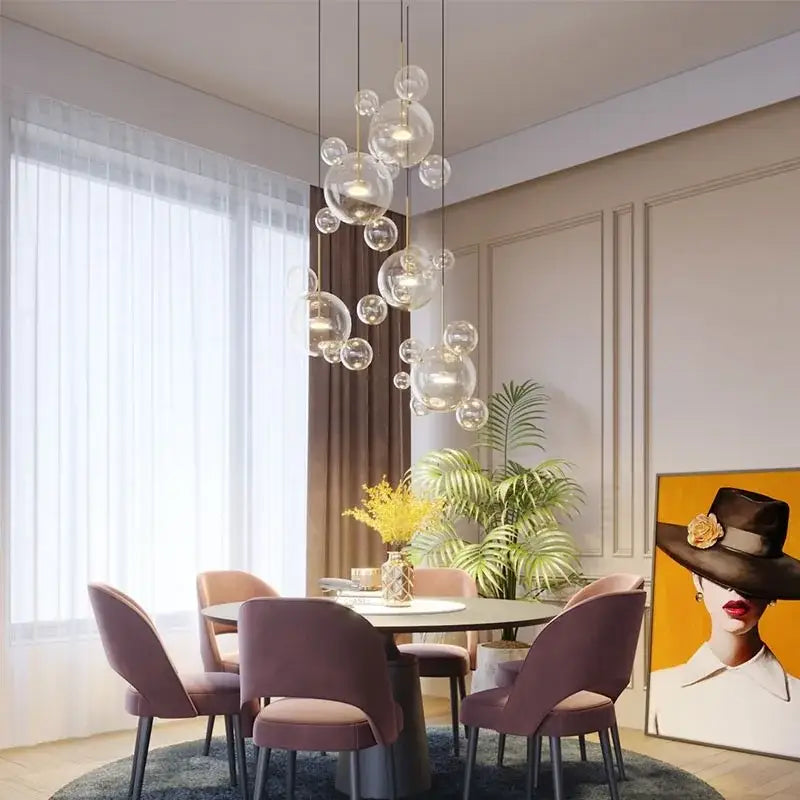 Modern iridescent colorful glass ball pendant light dining room