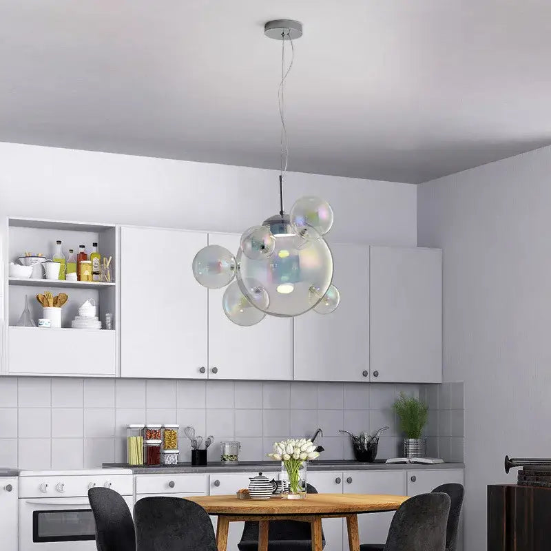 Modern iridescent colorful glass ball pendant light dining room