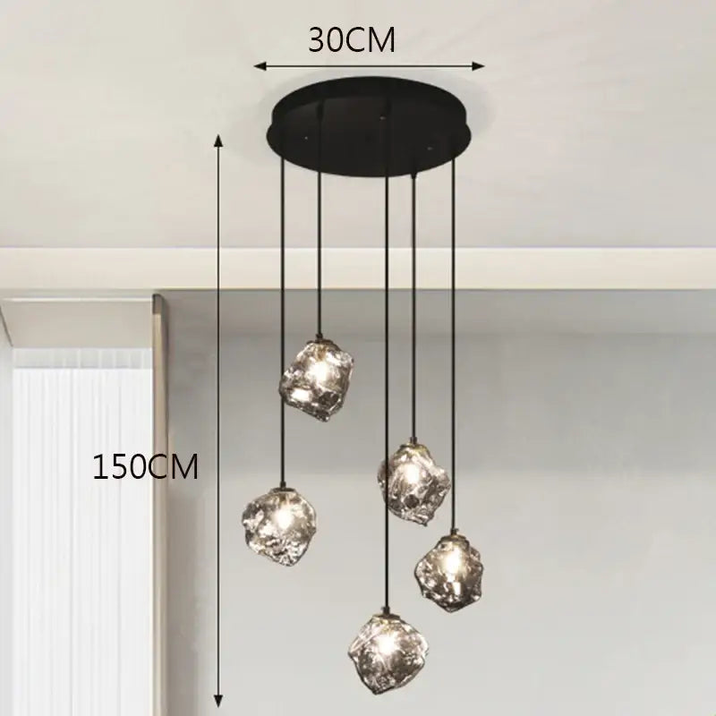 Modern irregular glass led pendant staircase chandelier dining room