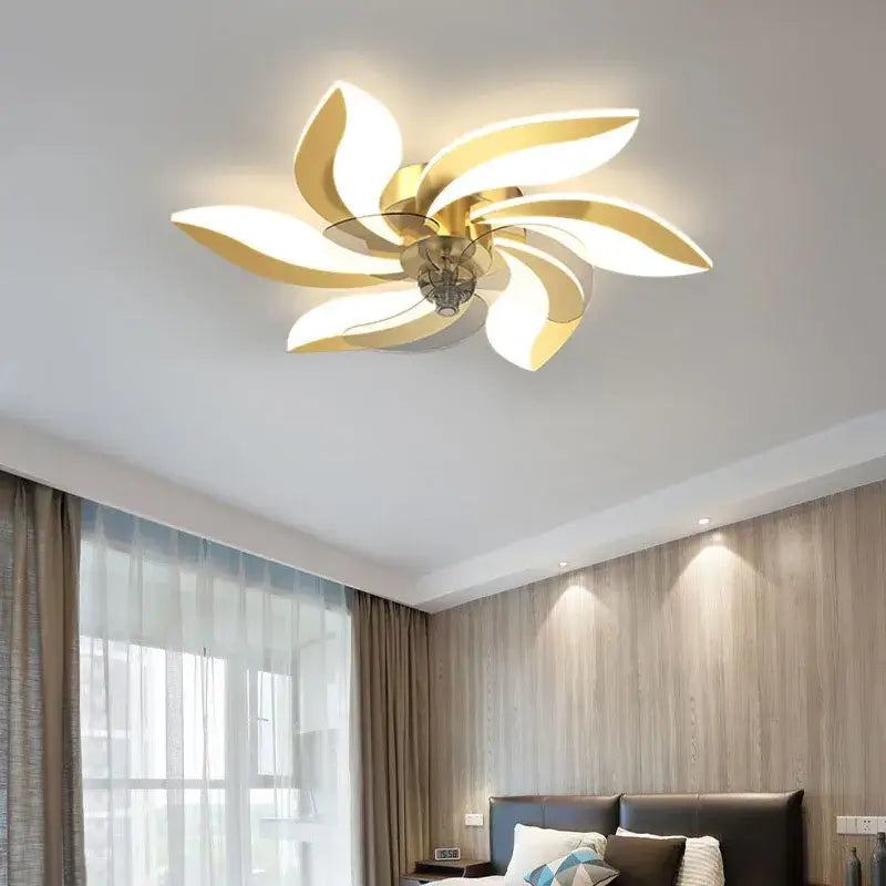 Modern leaf black & white ceiling fan with remote control bedroom