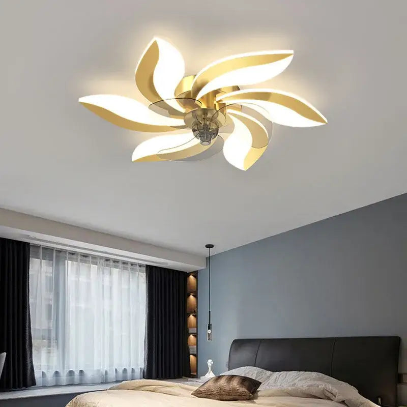 Modern leaf black & white ceiling fan with remote control bedroom