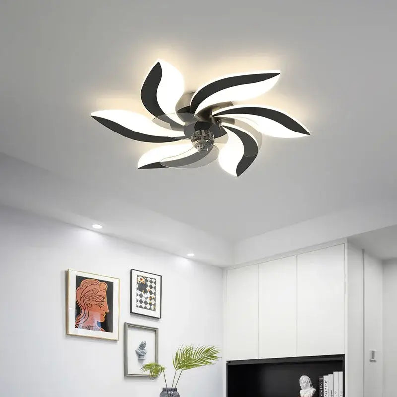 Modern leaf black & white ceiling fan with remote control bedroom