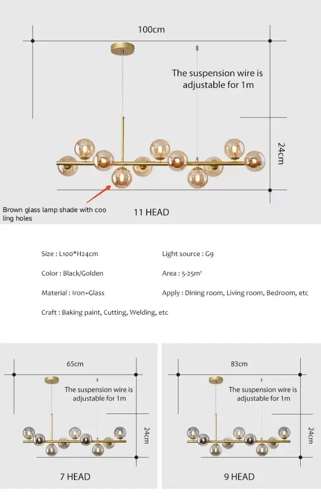Modern LED Chandelier 9-Light Black