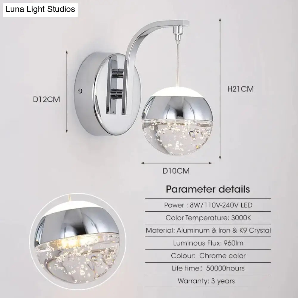 Modern luxurious crystal led wall sconce gold curved lamp for bedroom