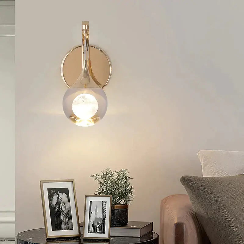 Modern luxurious crystal led wall sconce gold curved lamp for bedroom