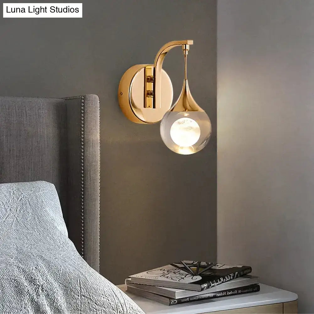 Modern luxurious crystal led wall sconce gold curved lamp for bedroom