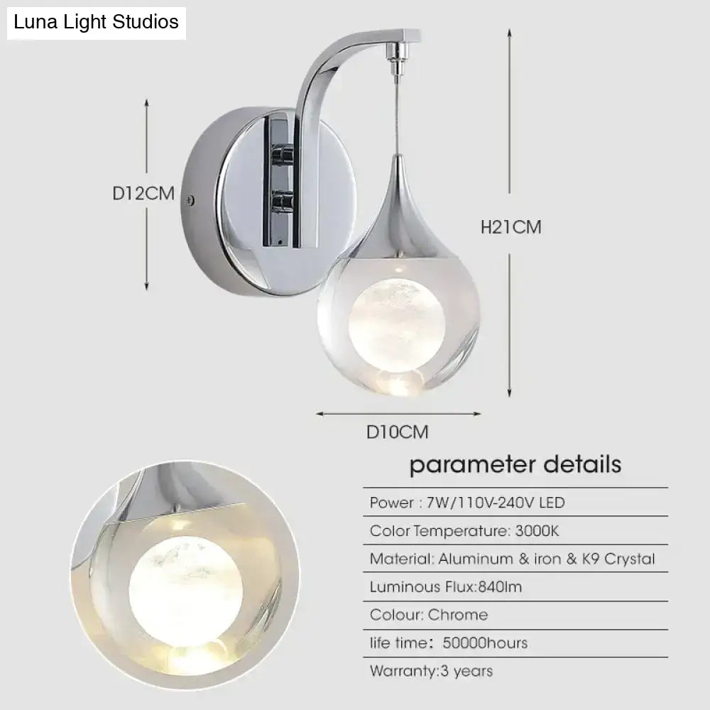 Modern luxurious crystal led wall sconce gold curved lamp for bedroom