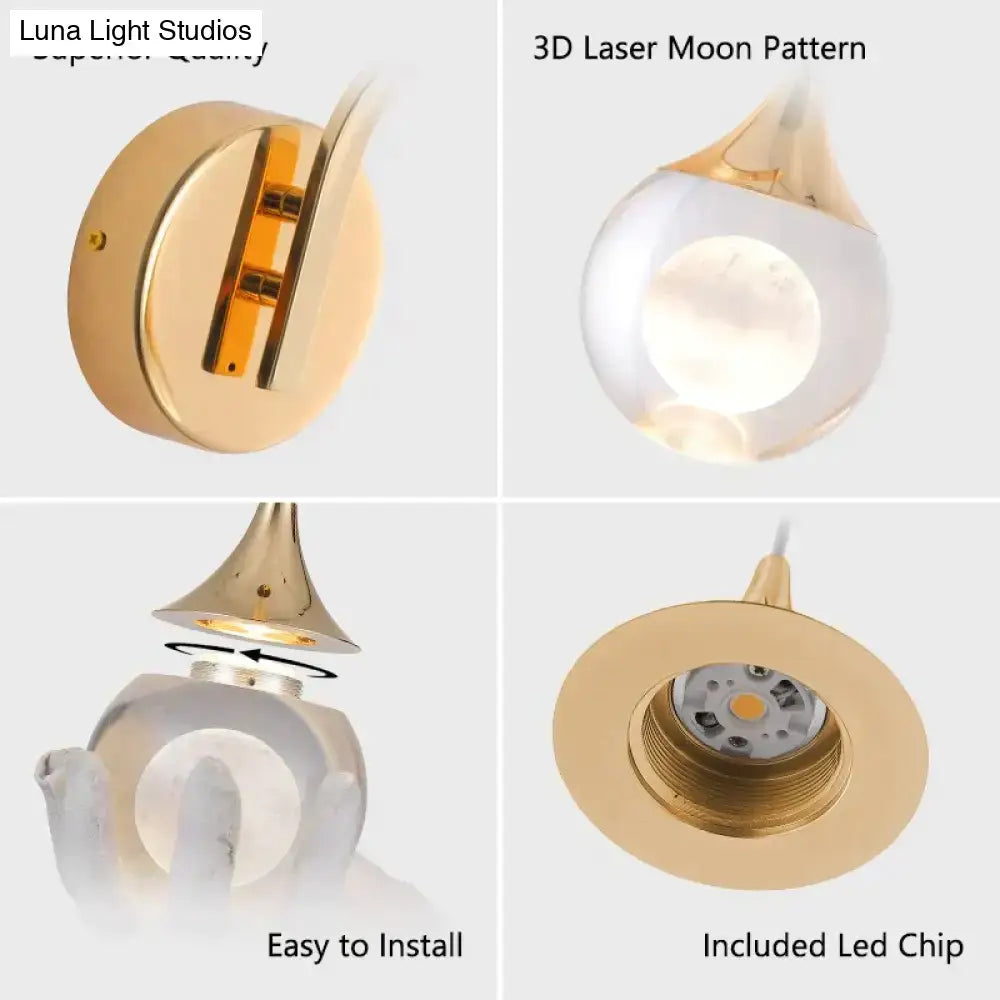 Modern luxurious crystal led wall sconce gold curved lamp for bedroom