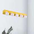 Modern macaron pink and yellow vanity sconce with five spherical frosted bulbs for bathroom lighting
