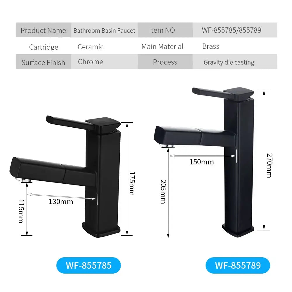 Modern matte black basin faucet bathroom rectangular mixer tap