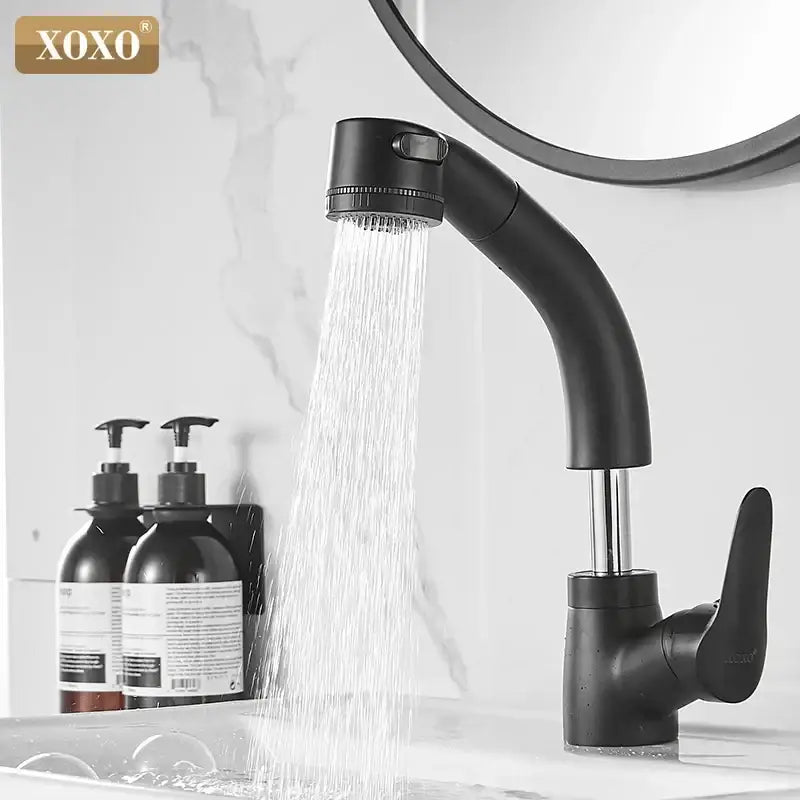 Modern matte black basin faucet kitchen pull out spray mixer tap