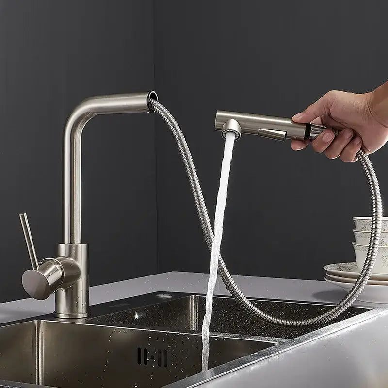 Modern matte black brass brushed nickel kitchen faucet pull out spray