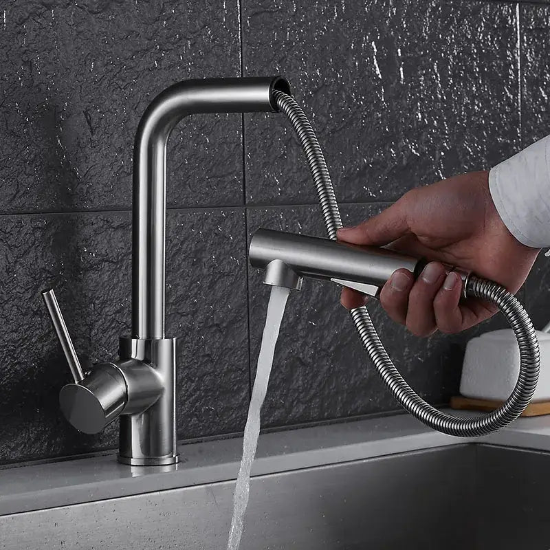 Modern matte black brass brushed nickel kitchen faucet pull out spray