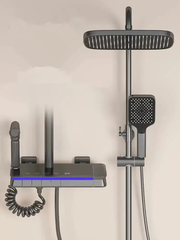 طقم صنبور دش نحاسي أسود مطفأ حديث مع شاشة LED للحمام