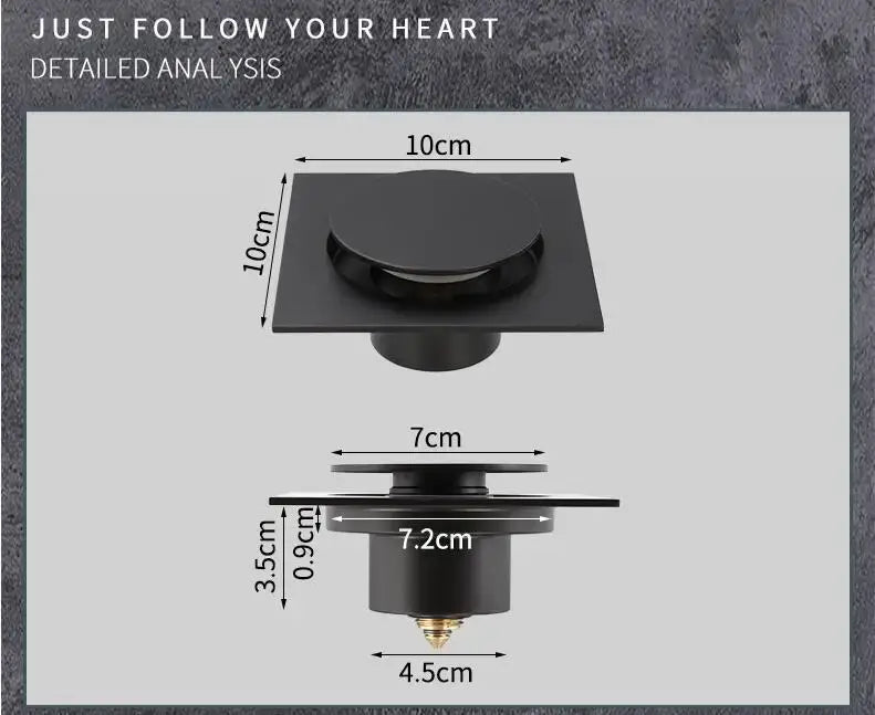 Modern matte black brass shower floor drain bathroom waste square