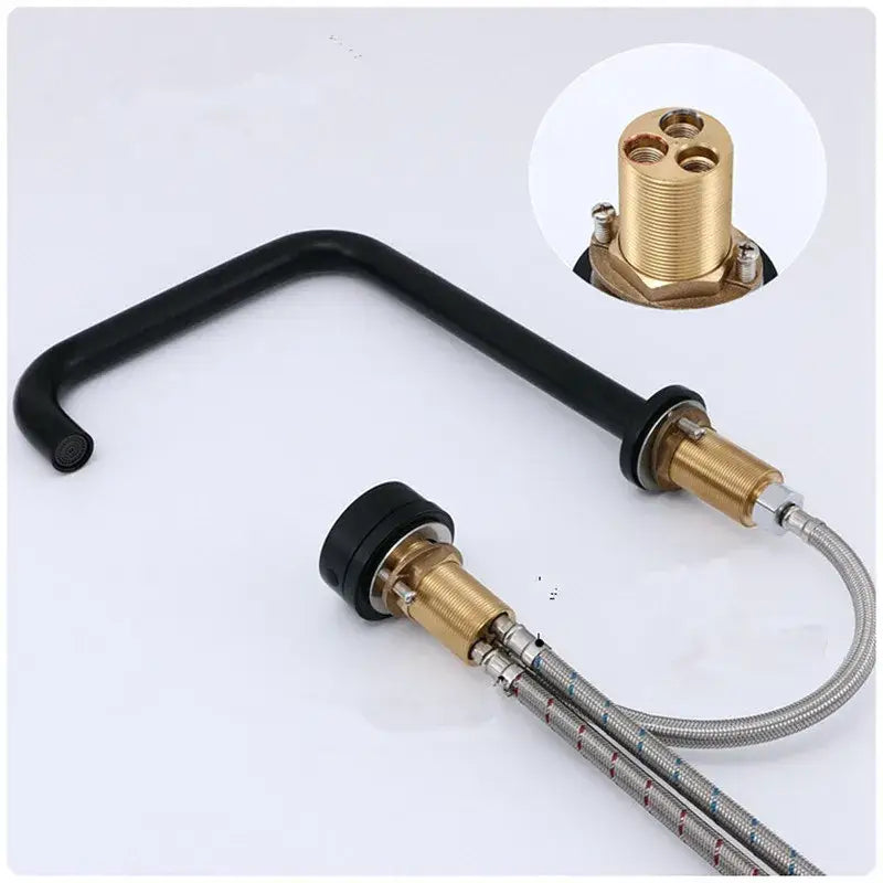 Modern matte black & brushed gold basin faucet kitchen 360 rotation