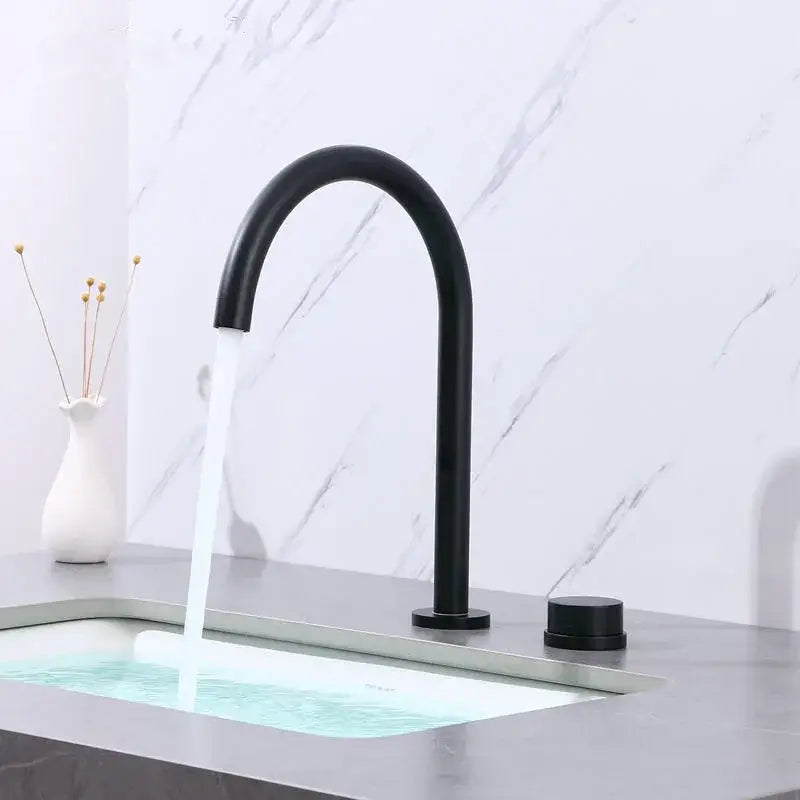 Modern matte black & brushed gold basin faucet kitchen 360 rotation