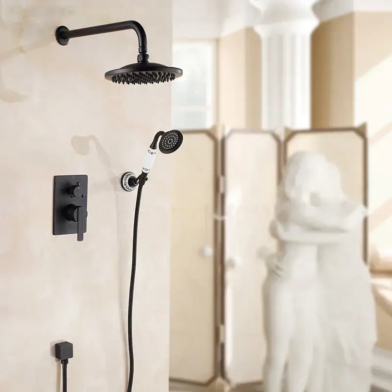 Modern matte black & brushed gold bath rain shower faucet set bathroom