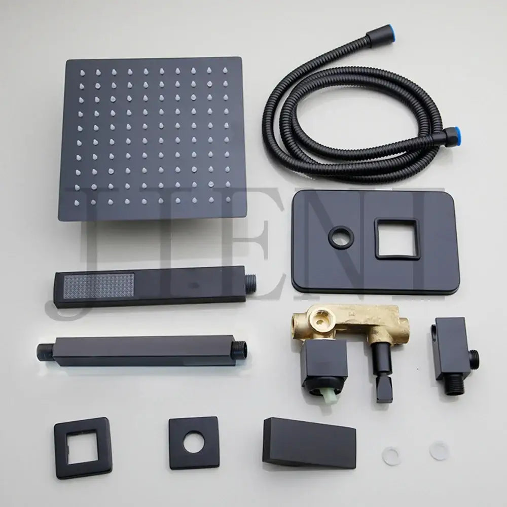 Modern matte black led shower faucet set bathroom rain head