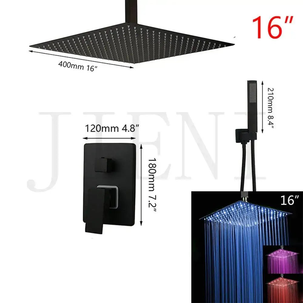 Modern matte black led shower faucet set bathroom rain head