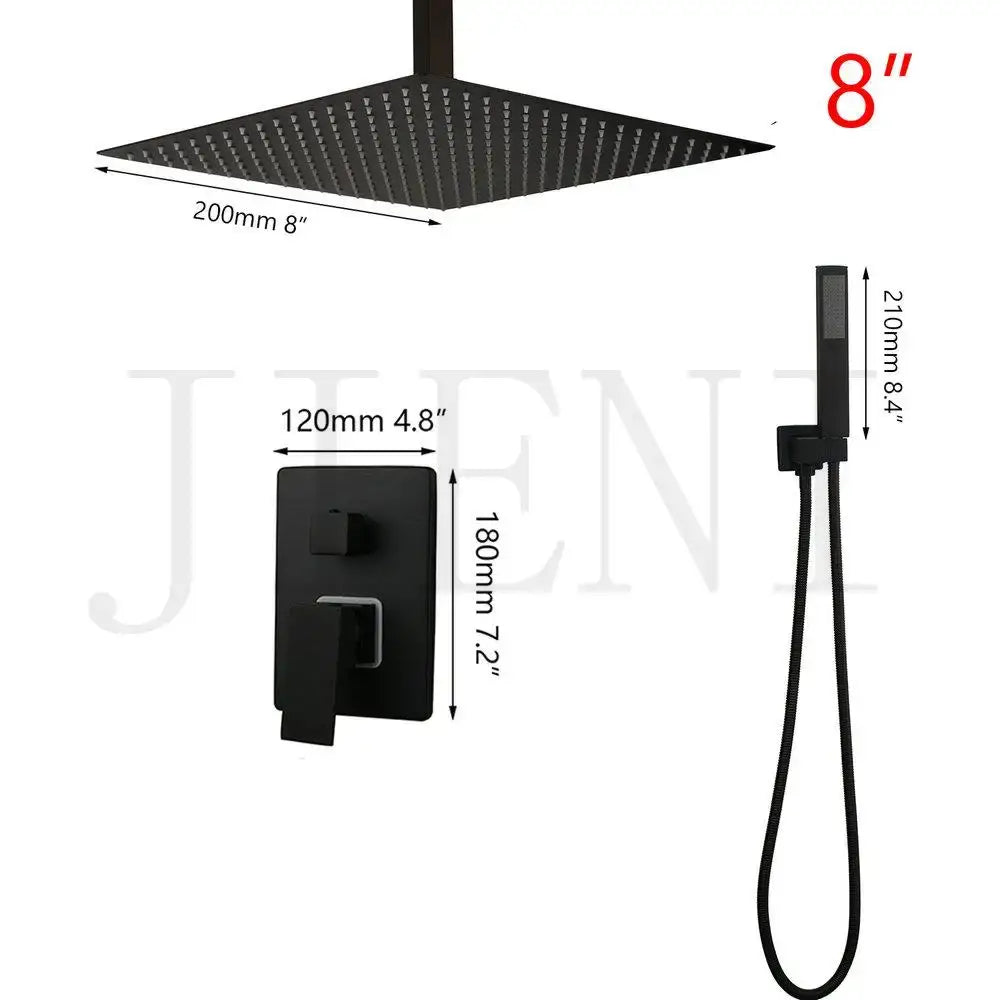 Modern matte black led shower faucet set bathroom rain head