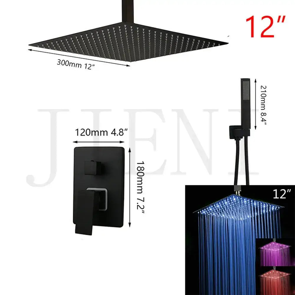 Modern matte black led shower faucet set bathroom rain head