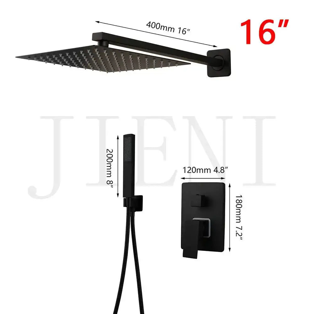 Modern matte black led shower faucet set bathroom rain head