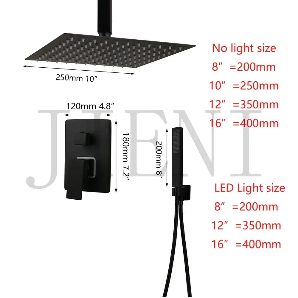 Modern matte black led shower faucet set bathroom rain head