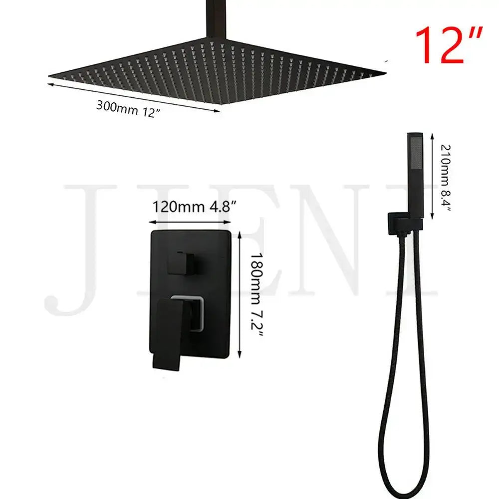 Modern matte black led shower faucet set bathroom rain head