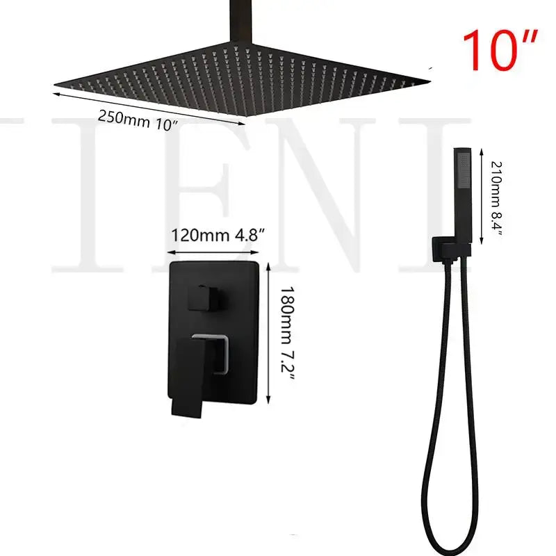 Modern matte black led shower faucet set bathroom rain head